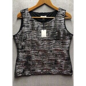 Calvin Klein Top Size XL Black Metallic Silver Sleeveless Church Work Career NWT